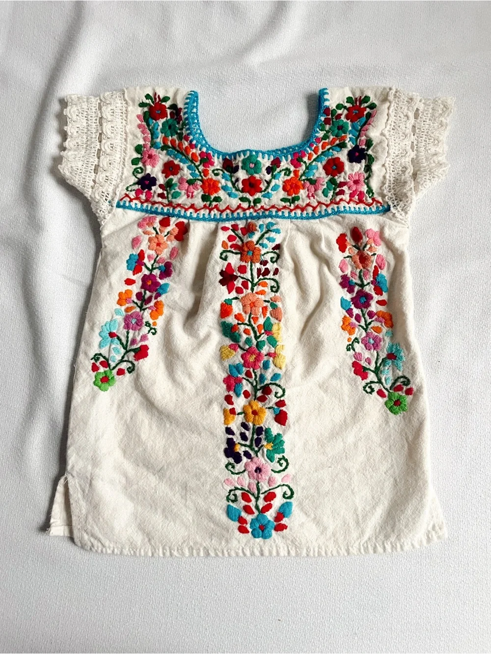 VINTAGE Dress Skirt Mexican Hand Embroidered Folk Art Cotton Top Handmade